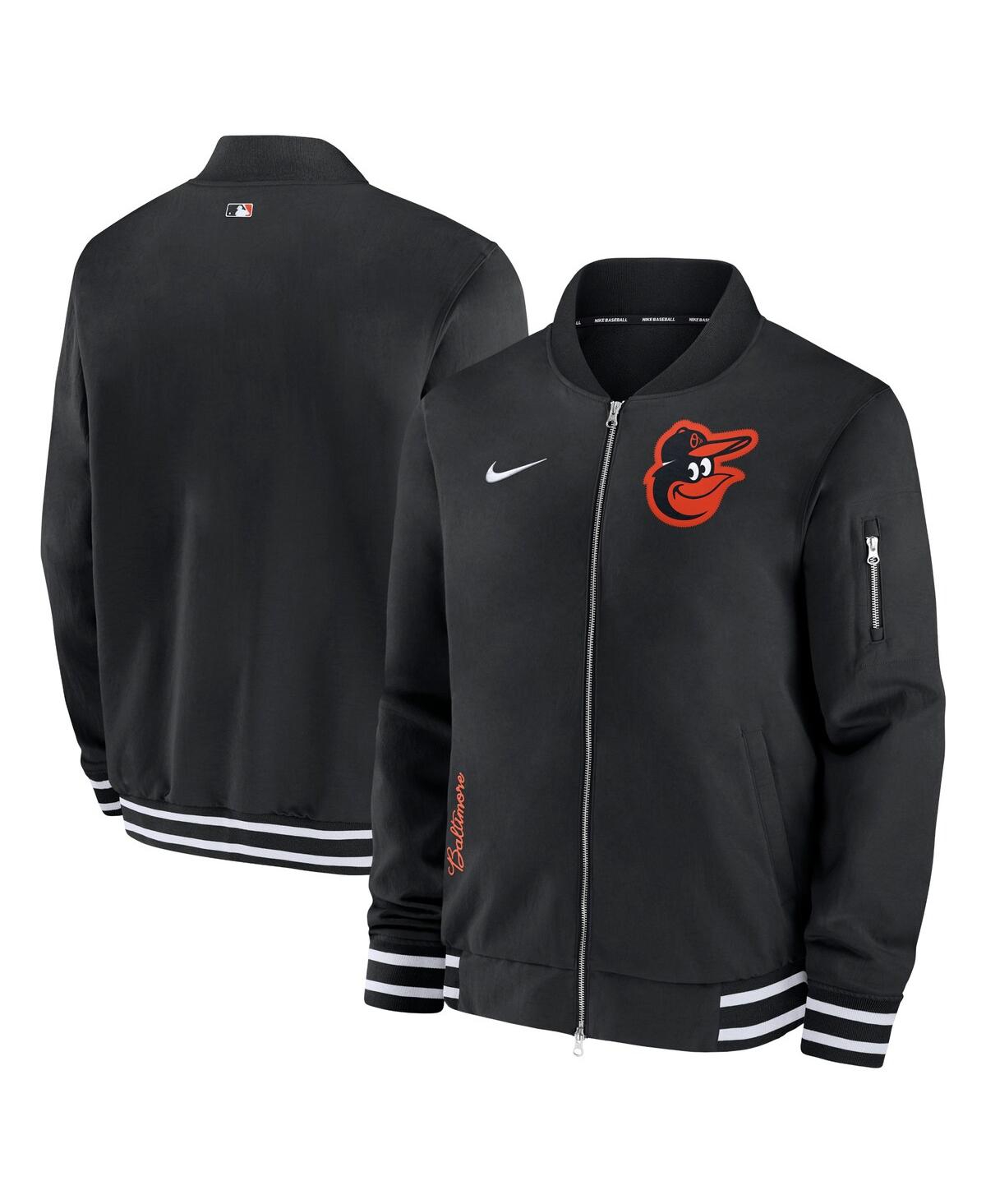Nike Baltimore Orioles Authentic Collection  Men's Mlb Full-zip Bomber Jacket In Black