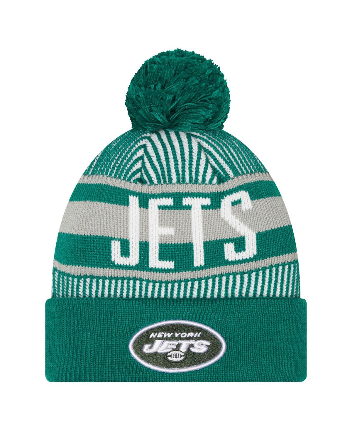 New Era Kids' Youth Boys And Girls  Green New York Jets Striped Cuffed Knit Hat With Pom