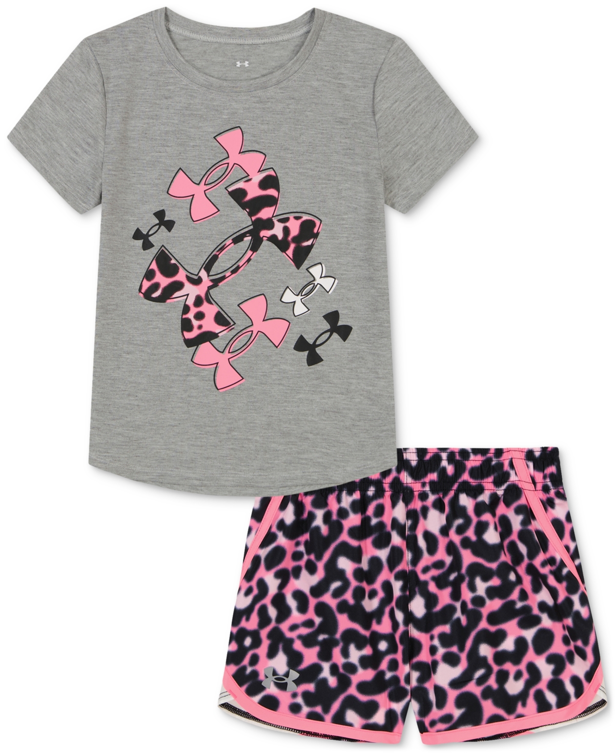 Shop Under Armour Toddler & Little Girls Logo T-shirt & Printed Woven Shorts, 2 Piece Set In Mod Gray