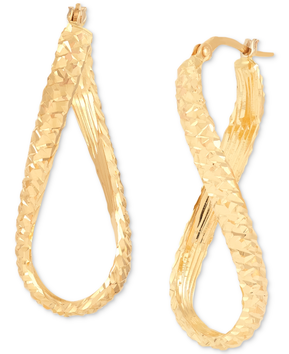 Textured Infinity Style Hoop Earrings in 10k Gold - Yellow Gold