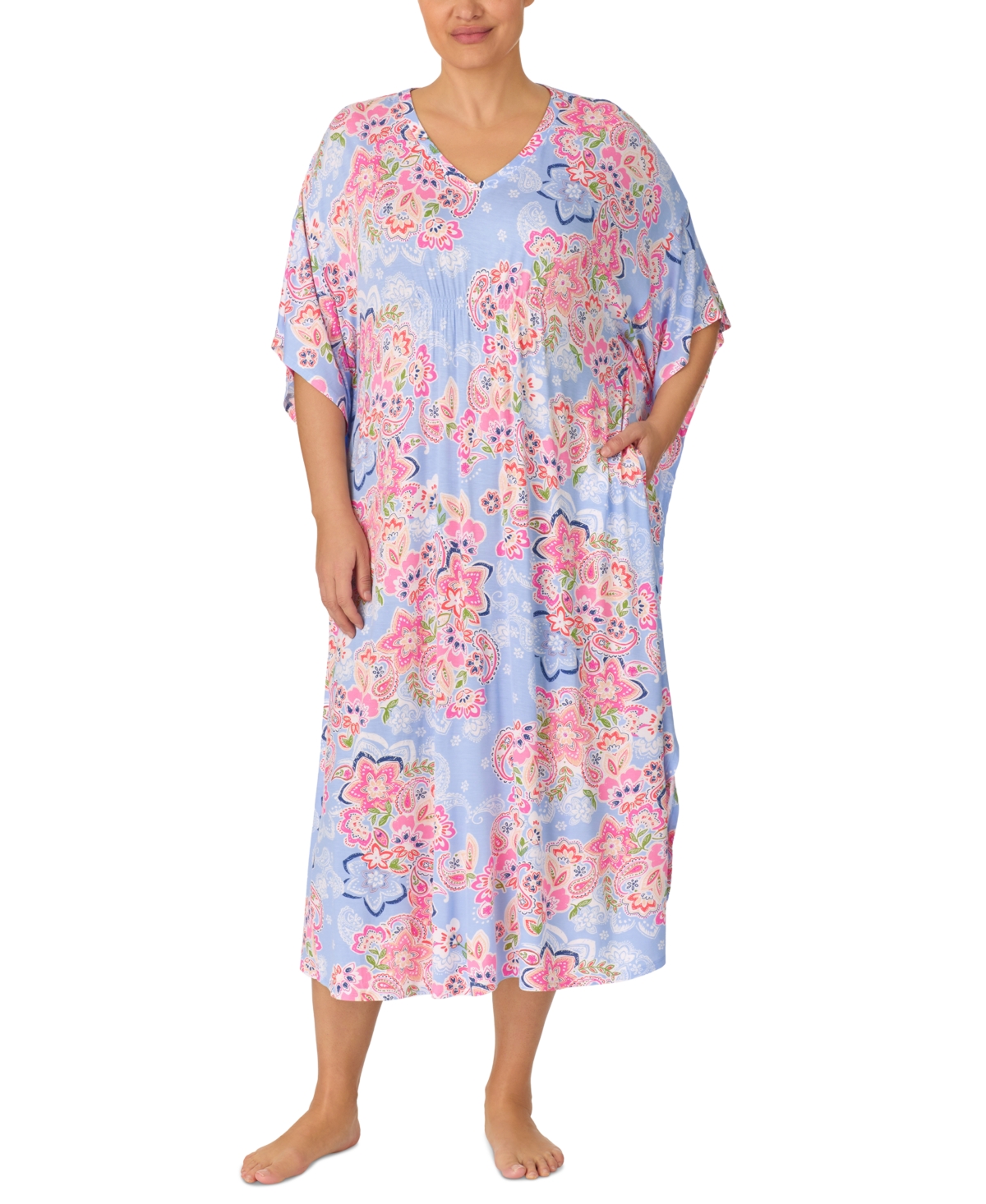 Ellen Tracy Plus Size Paisley V-Neck Caftan Nightgown