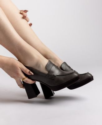 靴 design heel loafer KEZZIAH LOAFER BLOCK HEELS IN VEGAN LEATHER