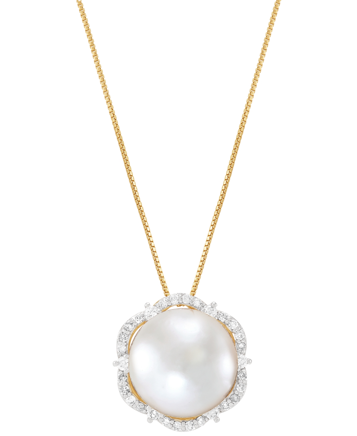 Cultured Ming Pearl (12mm) & Diamond (1/4 ct. t.w.) Halo 18" Pendant Necklace in 14k Gold - Gold