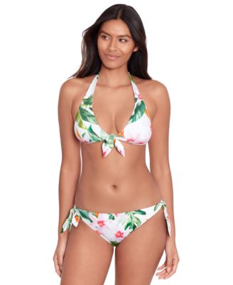 Womens Tropical Print Tie Front Bikini Top Hipster Bikini Bottoms