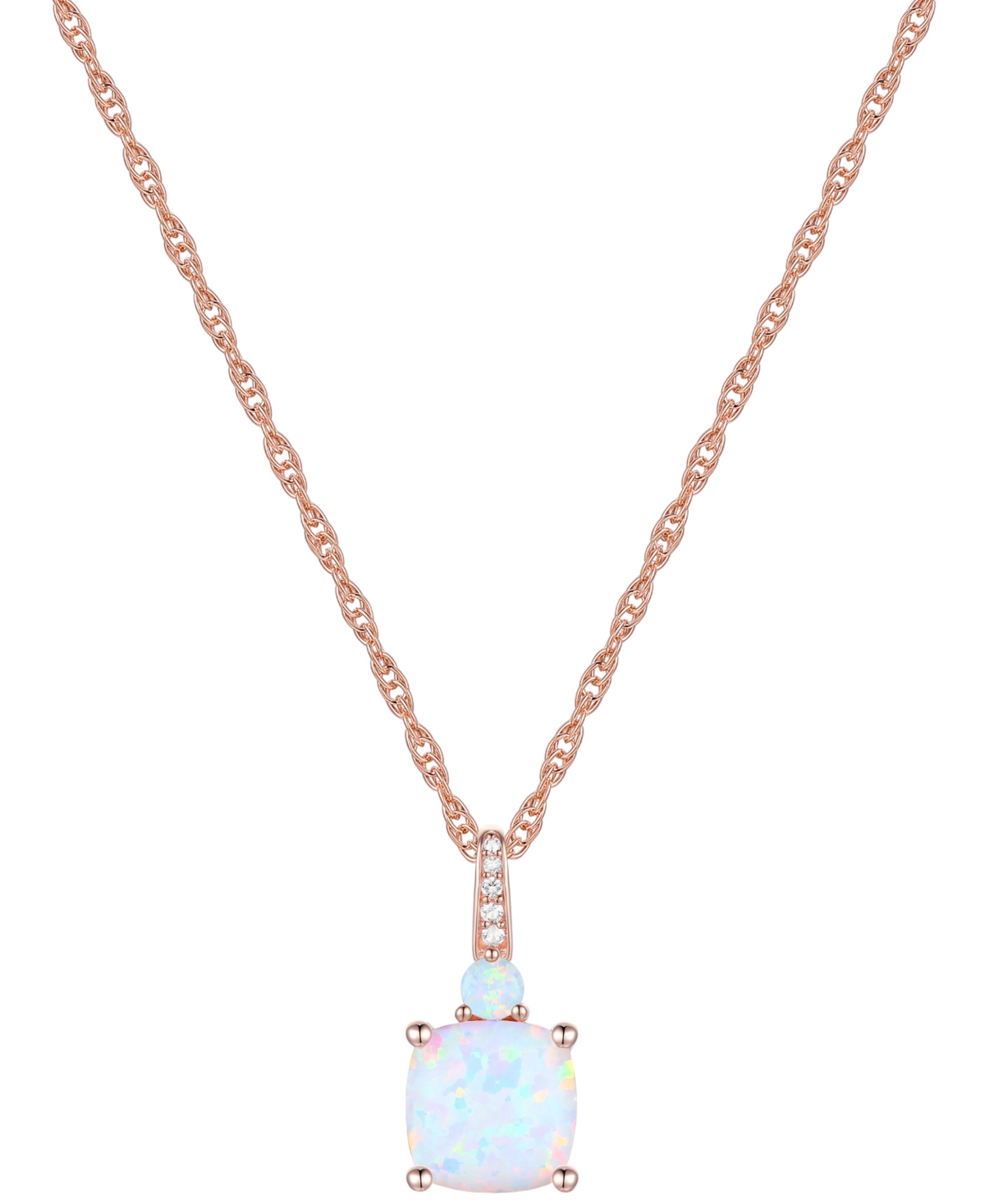 Shop Macy's Lab-grown White Sapphire Accent Gemstone 18" Pendant Necklace In Sterling Silver In Opal