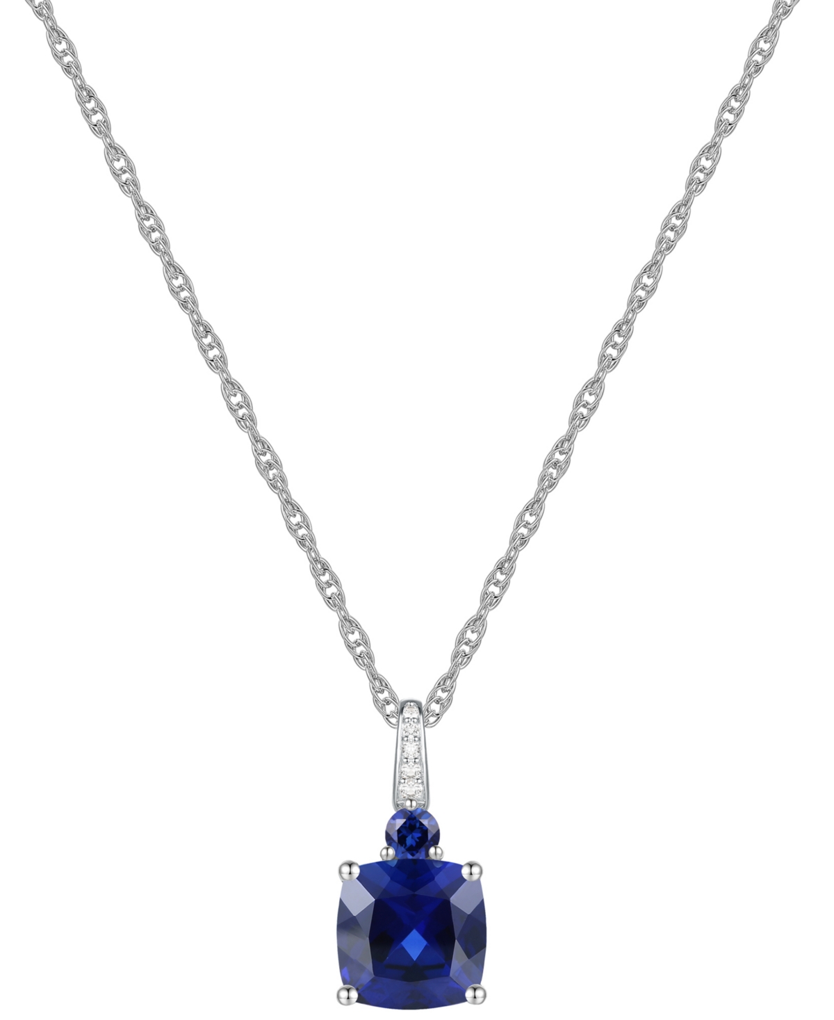 Lab-Grown White Sapphire Accent Gemstone 18" Pendant Necklace in Sterling Silver - Sapphire