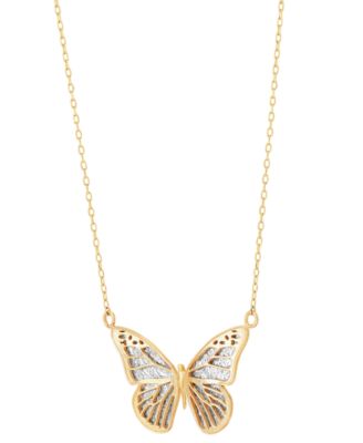 Two-Tone Butterfly 18" Pendant Necklace in 10k Gold