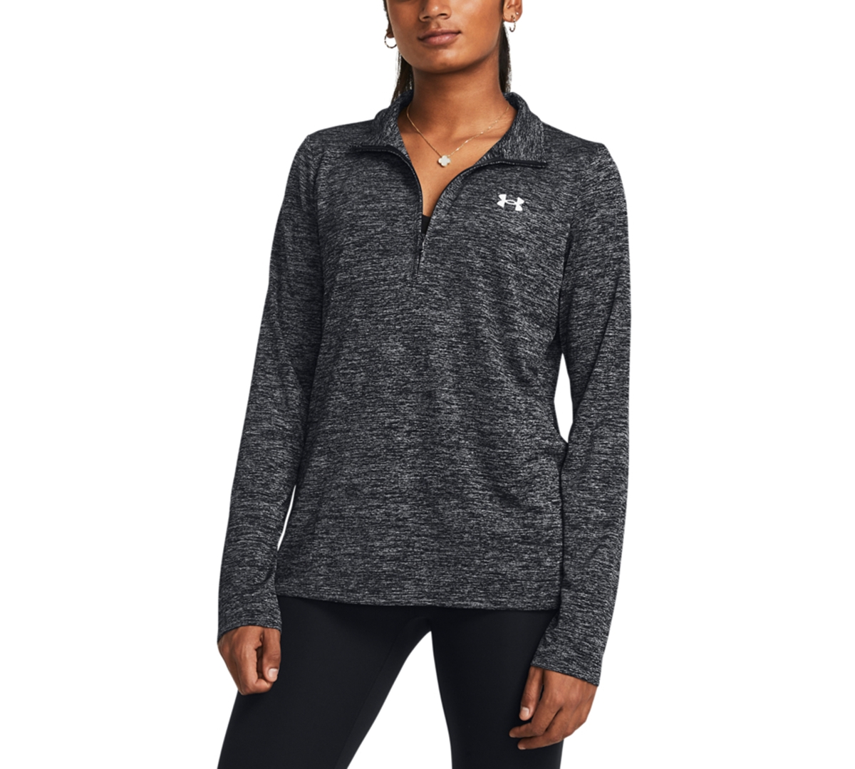 Shop Under Armour Women's Twist Tech Half-zip Logo Top In Black,white