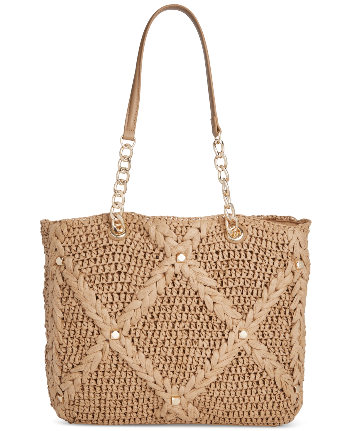 Mariahh Studded Extra-Large Woven Straw Tote, Created for Macy's - Natural Straw