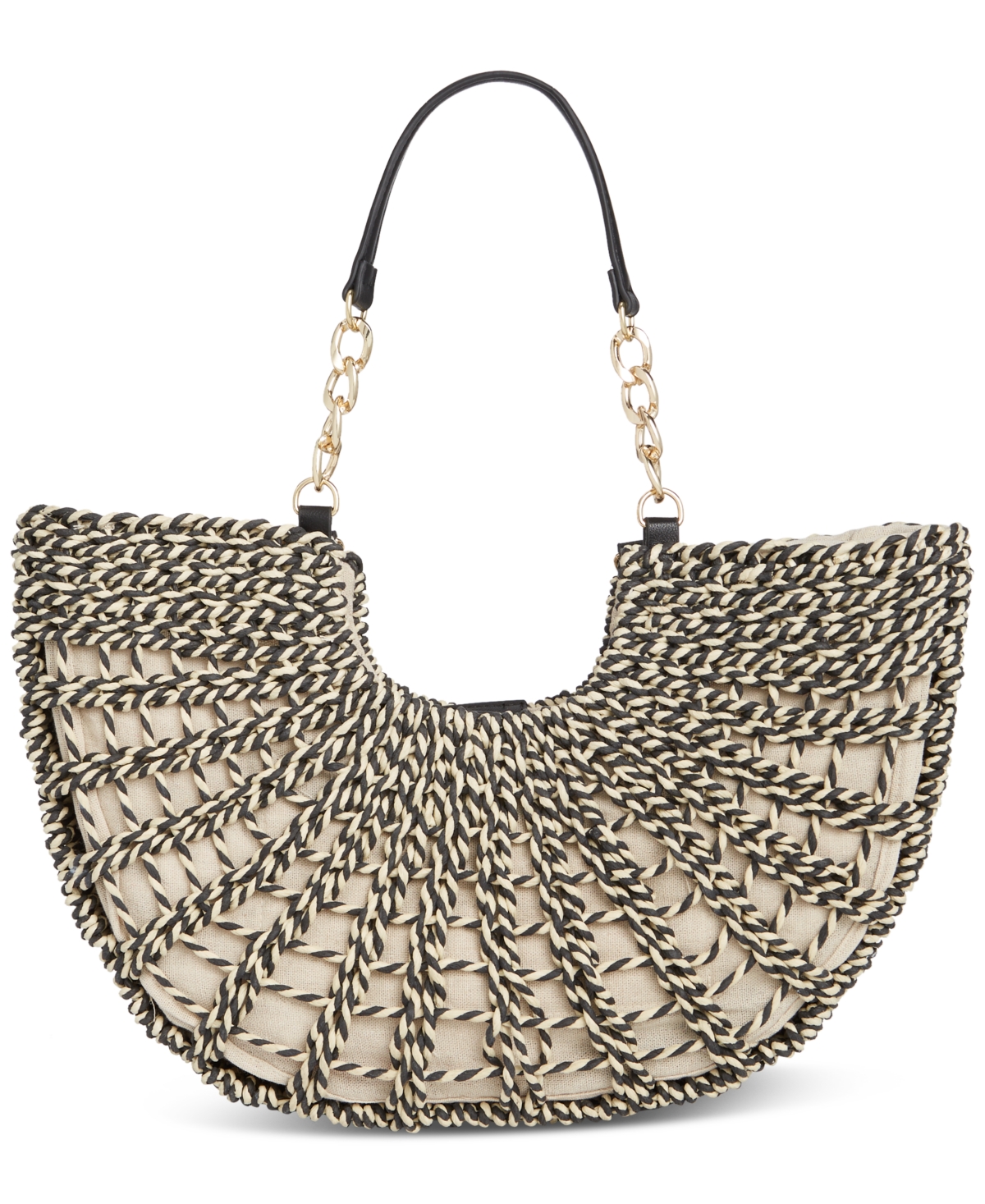 Shop Inc International Concepts Ivah Extra-large Woven Straw Chain Tote, Created For Macy's In Blk,cream Straw