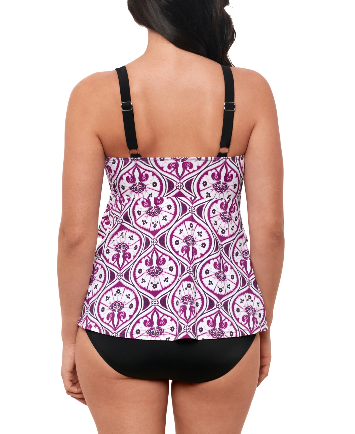 Shop Swim Solutions Women's Printed Tiered Fauxkini One-piece Swimsuit, Created For Macy's In Magenta