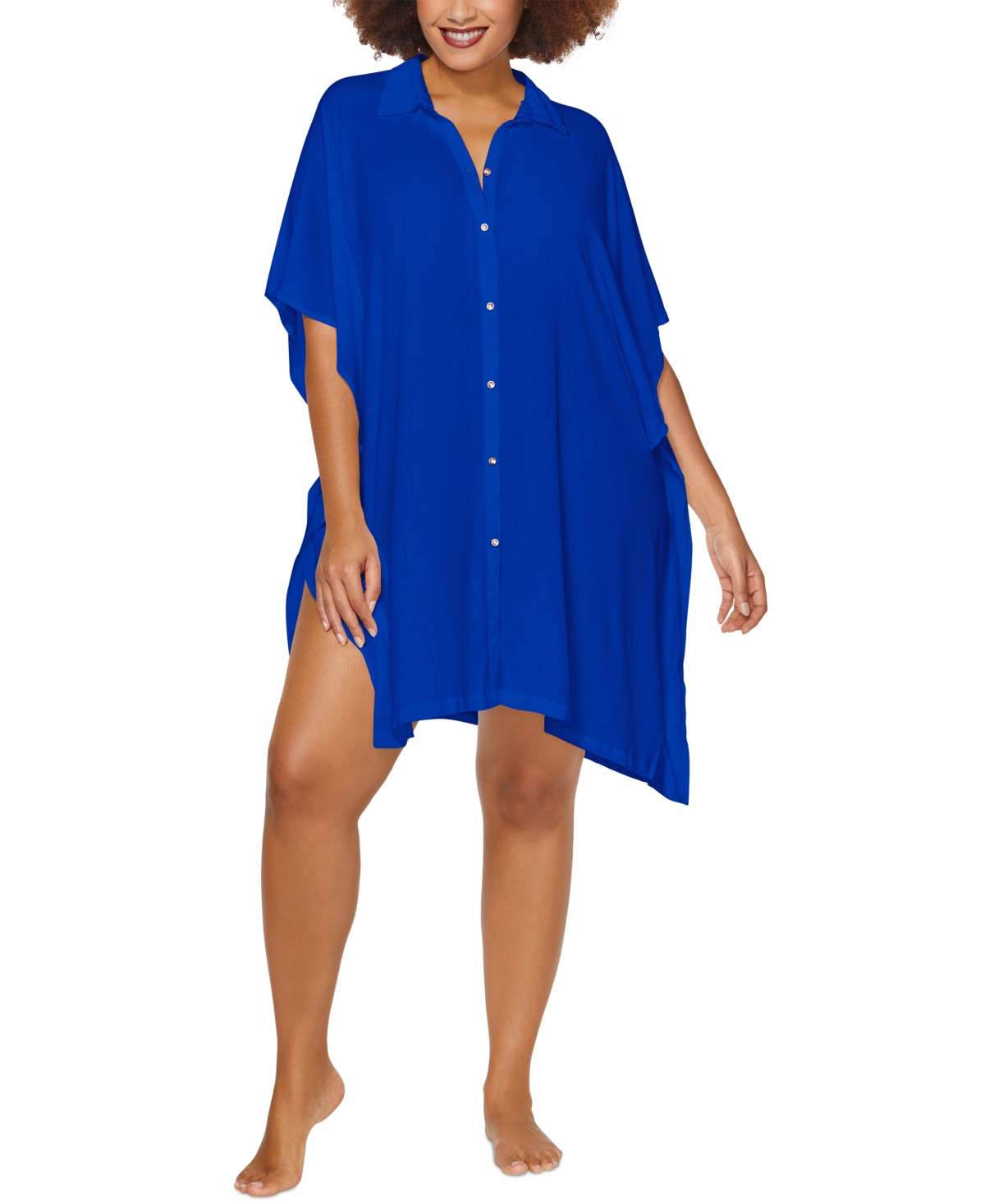 Raisins Curve Vacay Button-up Shirt Cover-up In Blue Sport