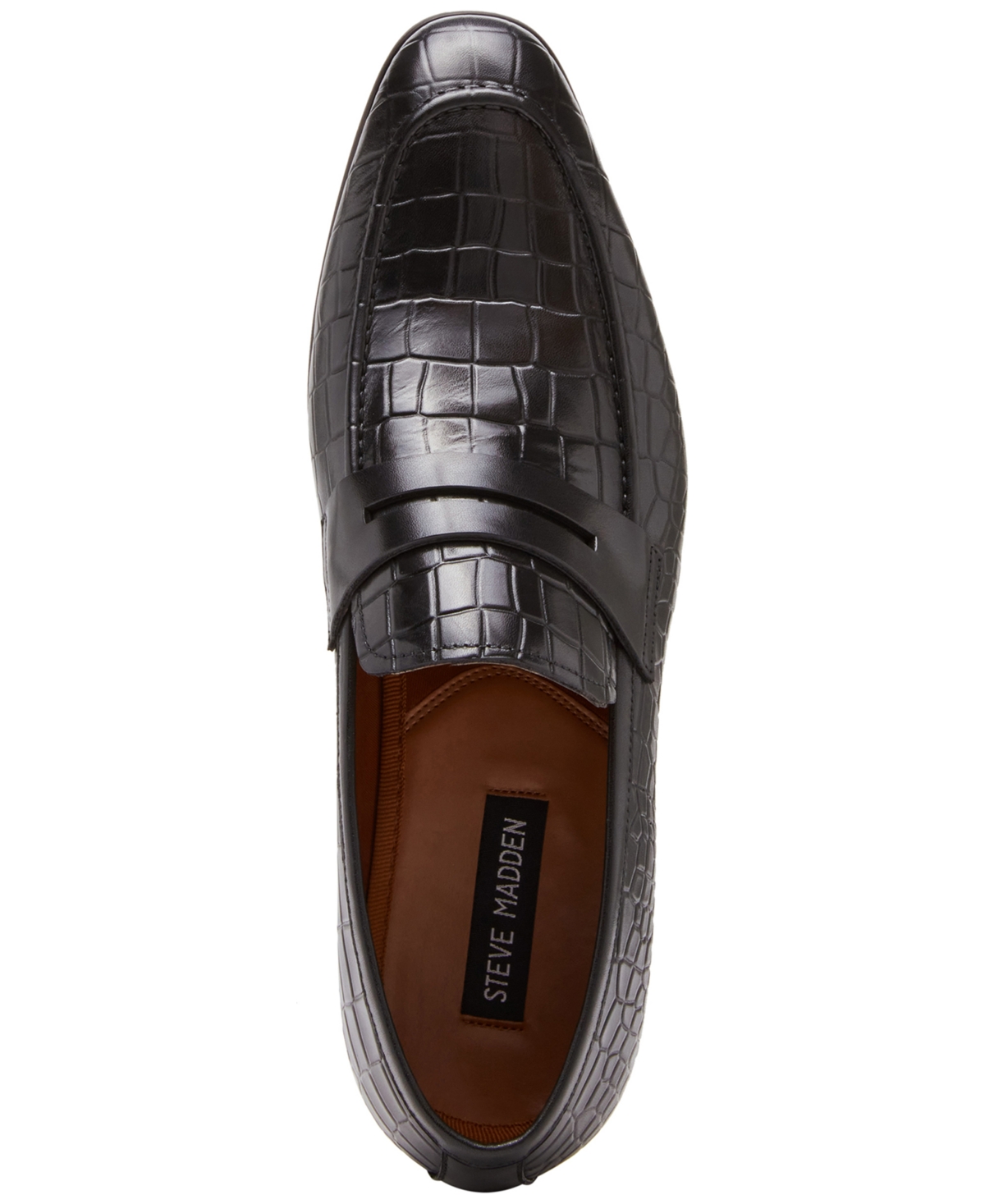 Shop Steve Madden Men's Julius Croc-embossed Slip-on Penny Loafers In Black