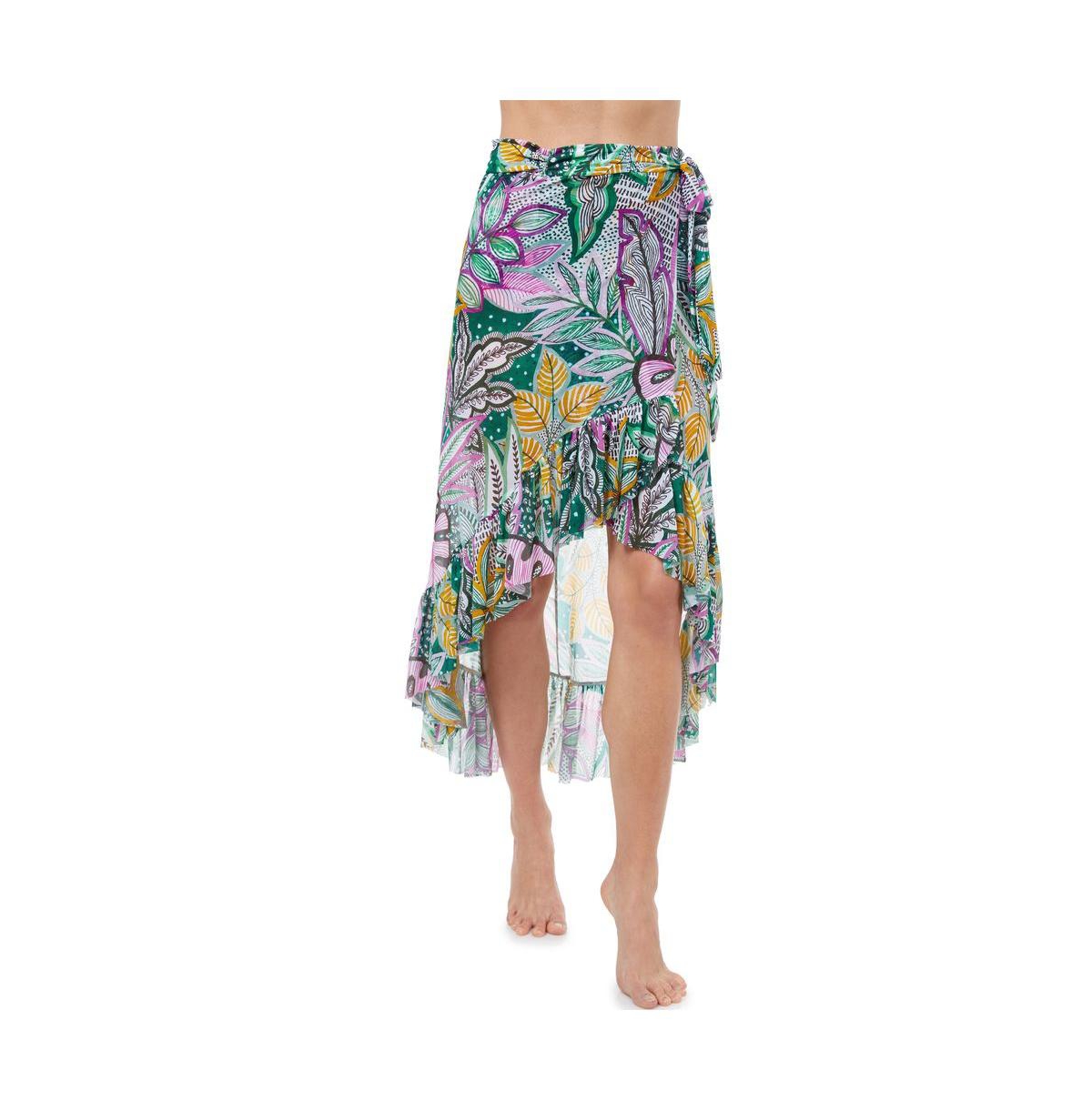Women's Tropic Boom Wrap Mesh Skirt Swim Cover Up - Multi/green