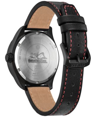 Eco-Drive Men's Marvel Deadpool Returns Black Leather Strap Watch 43mm