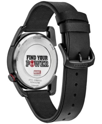 Eco-Drive Men's Marvel Miles Morales Black Leather Strap Watch 42mm