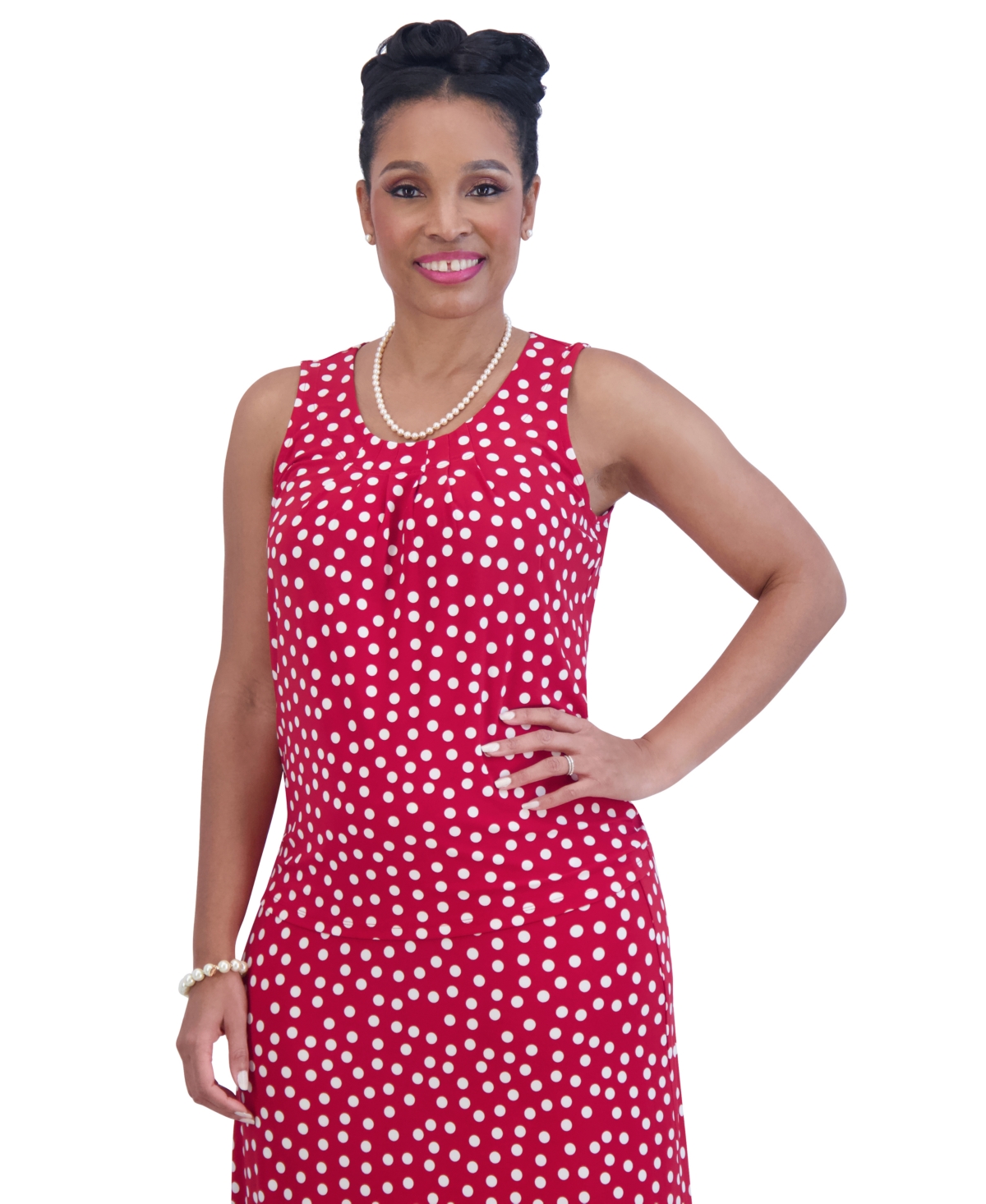 Shop Kasper Women's Dot-print Pleated-neck Sleeveless Top In Crimson,cr