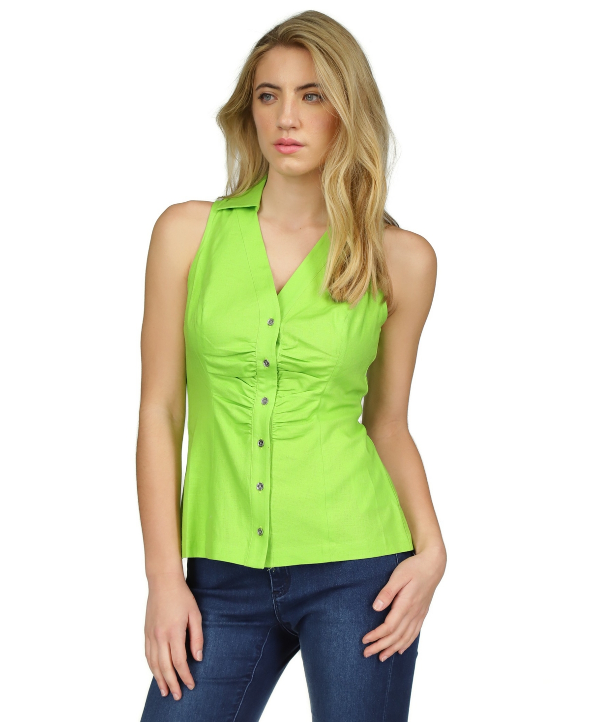 Michael Michael Kors Women's Linen Sleeveless Button-Front Top, Regular & Petite - Green Apple