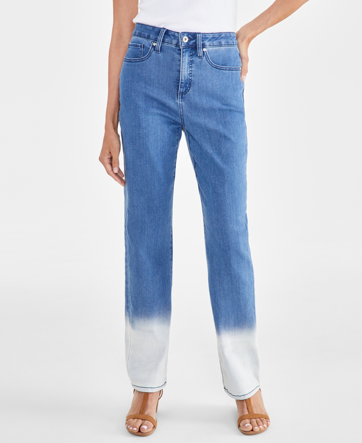 Style & Co Women's Dip-Dyed High-Rise Natural Straight Jeans, Created for Macy's