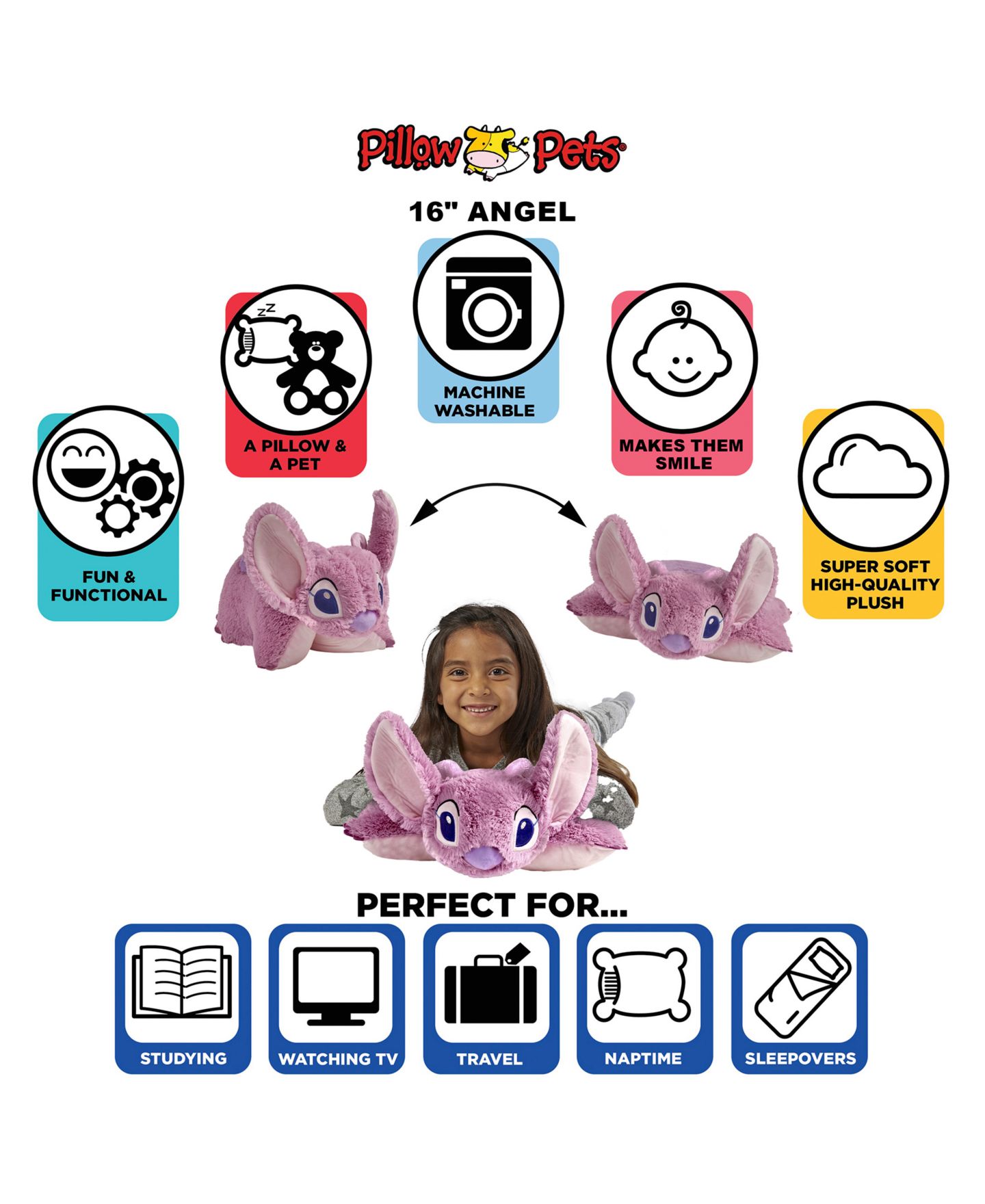 Детская подушка Pillow Pets Disney Angel Plush Toy Pillow, 1-Piece — фото 7