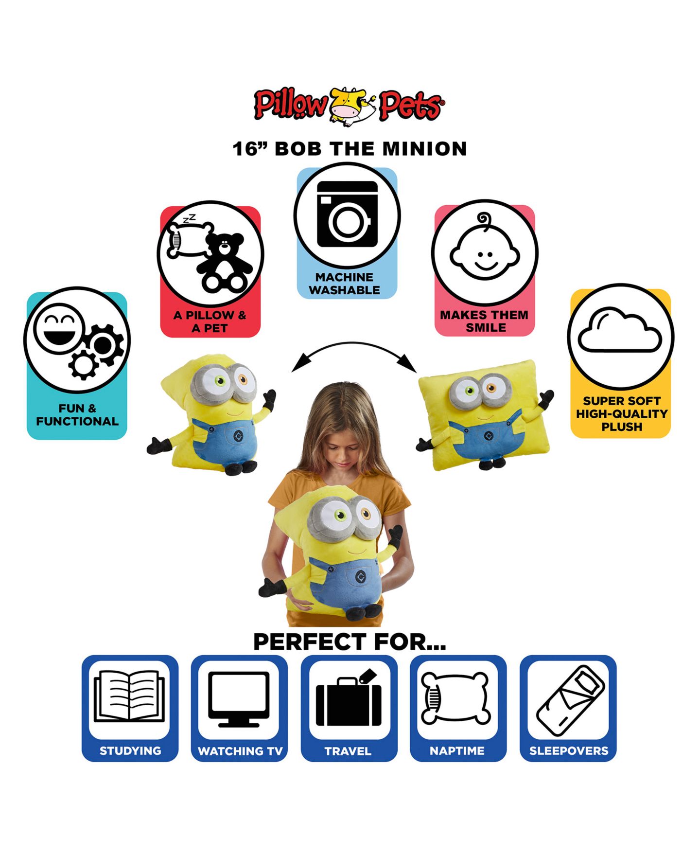 Детская мягкая игрушка Pillow Pets Bob the Minion Plush — фото 8