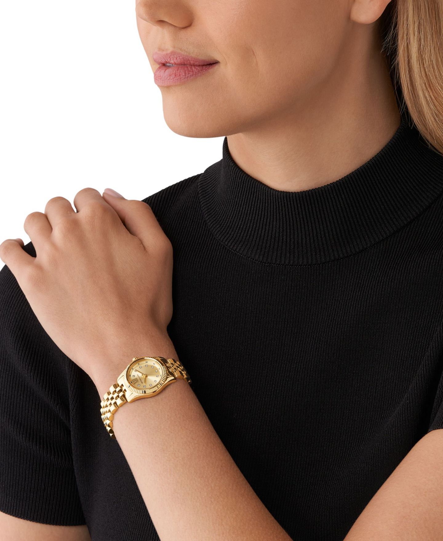 Женские часы Michael Kors Lexington Three-Hand Gold-Tone Stainless Steel Watch 26mm — фото 4
