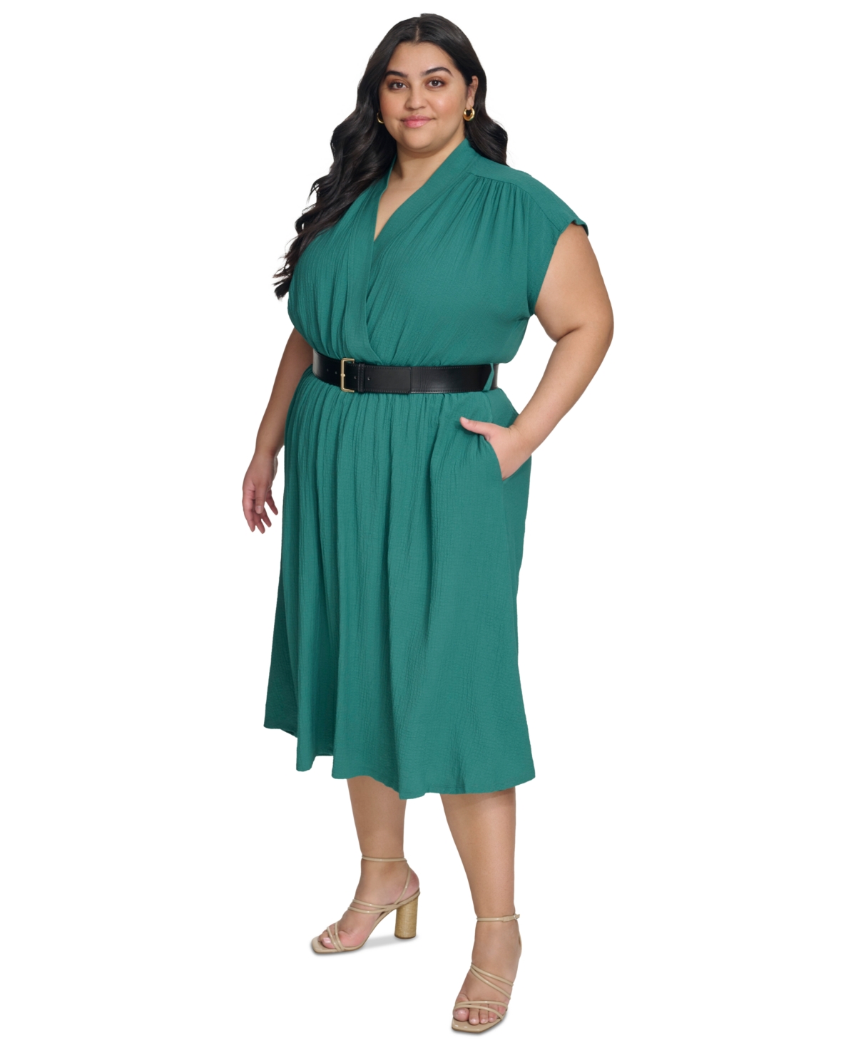 Shop Calvin Klein Plus Size Belted A-line Dress In Sequoia