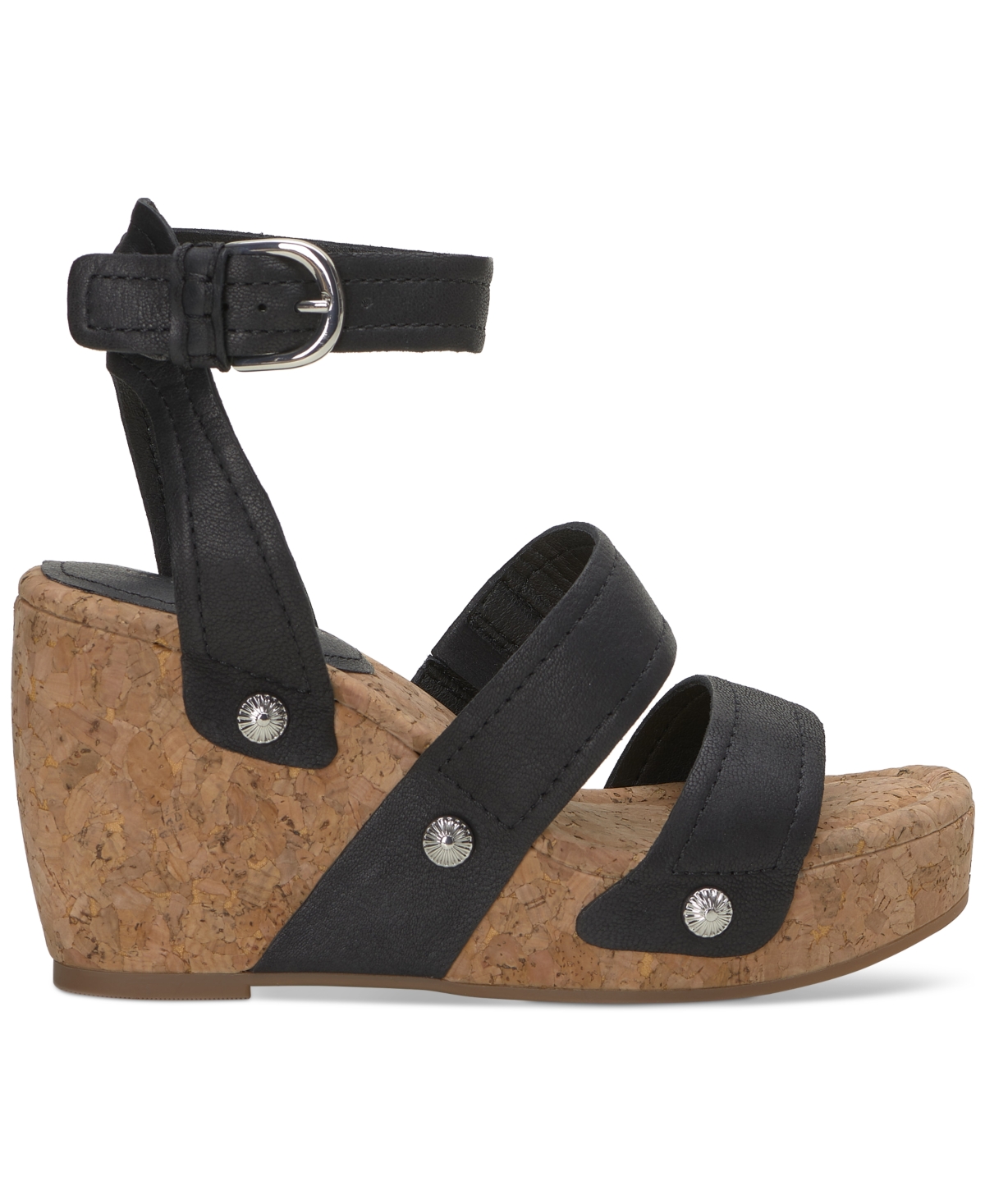 Shop Lucky Brand Women's Valintina Strappy Platform Wedge Sandals In Black Leather