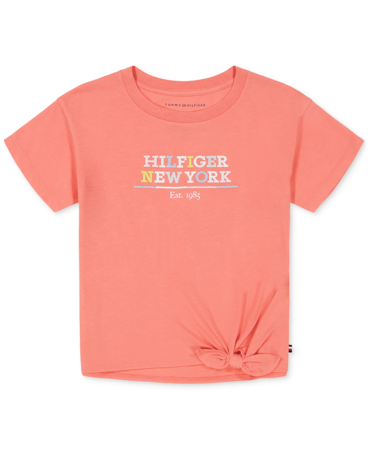 Shop Tommy Hilfiger Toddler Girls Tie-front Logo Graphic T-shirt In Peach Dusk