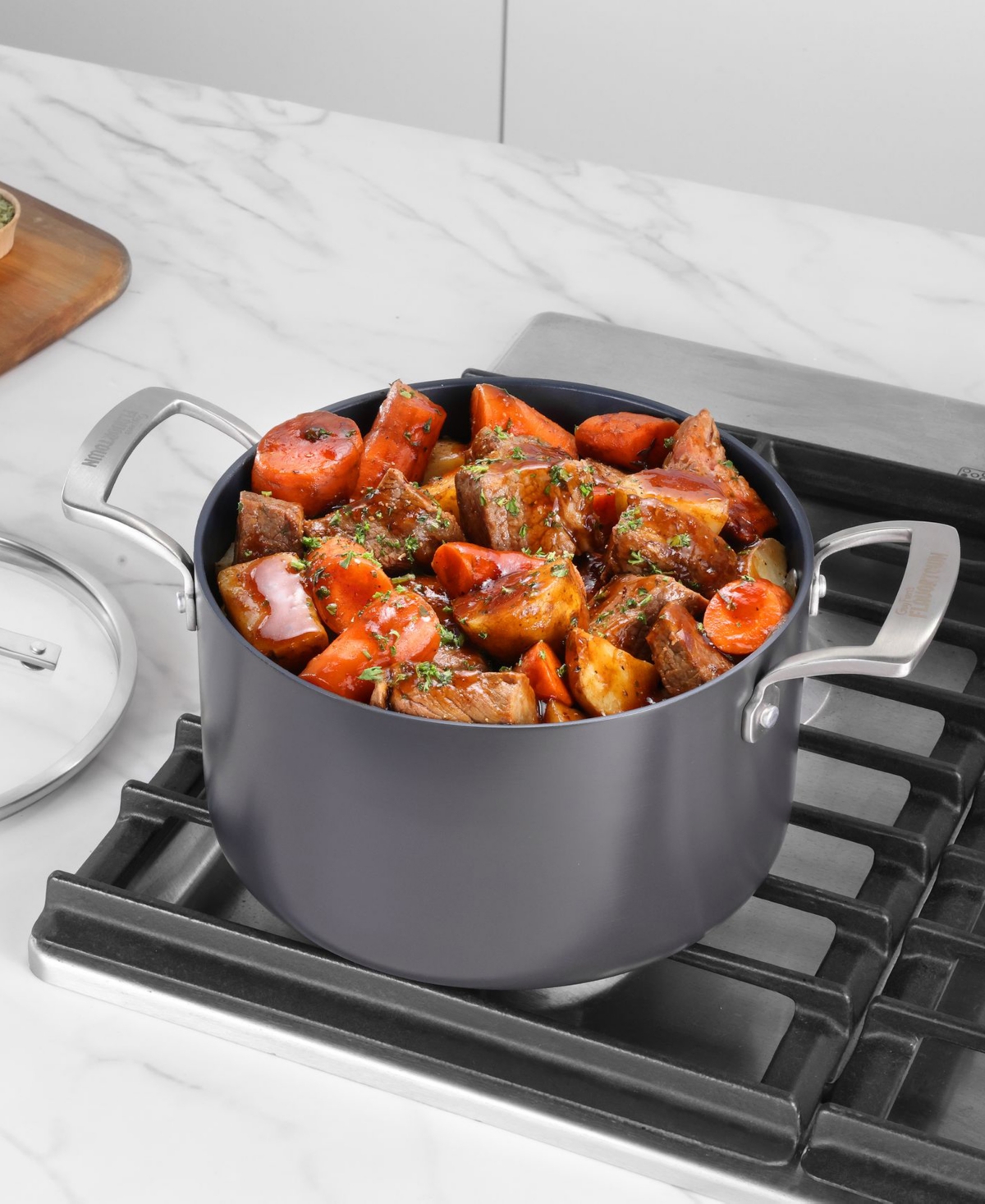 Guy Fieri 's Flavortown Hard-anodized Laser Titanium Aluminum 6-qt. Dutch Oven With Lid In Charcoal