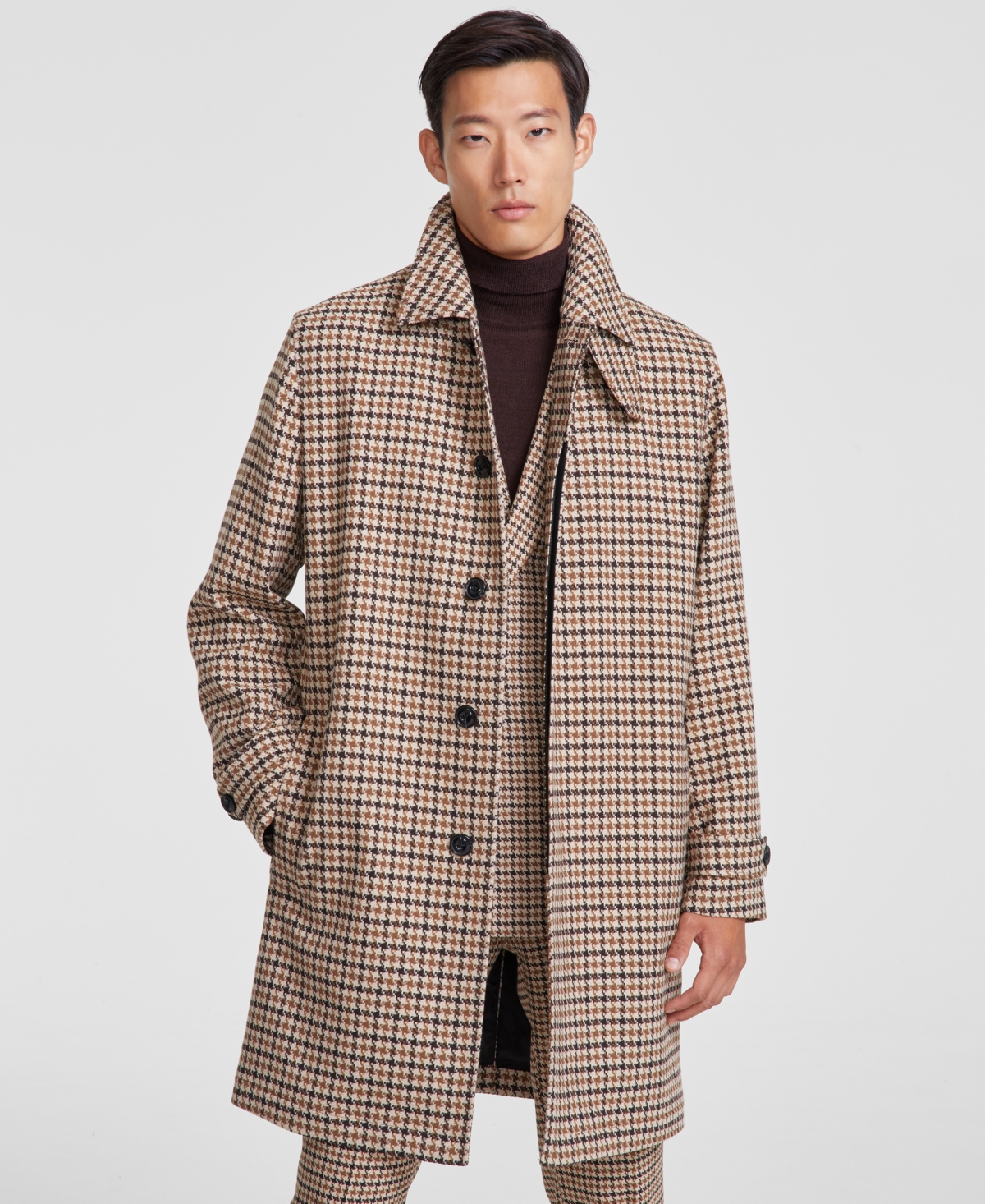 Hugo by Hugo Boss Men's Modern-Fit Houndstooth Overcoat