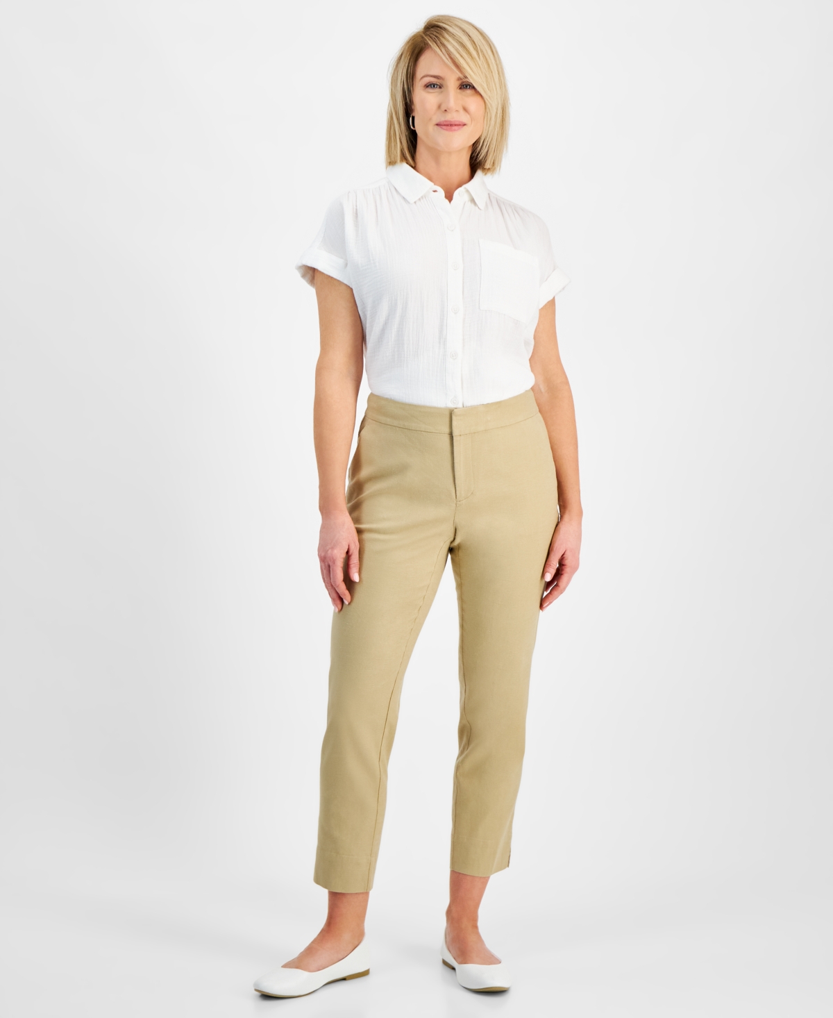 Style & Co Petite Mid Rise Linen-blend Ankle Pants, Created For Macy's In Travertine Tile