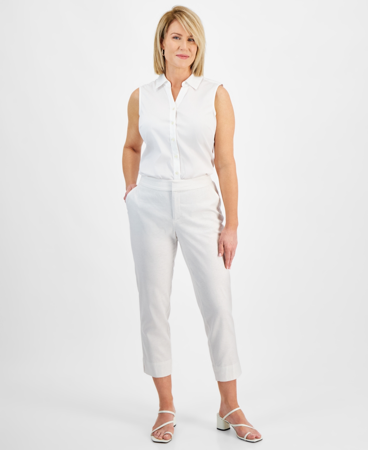 Petite Mid Rise Linen-Blend Ankle Pants, Created for Macy's - Shiitake