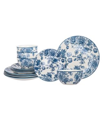 Blue Floral 12 Pc. Dinnerware Set, Service for 4