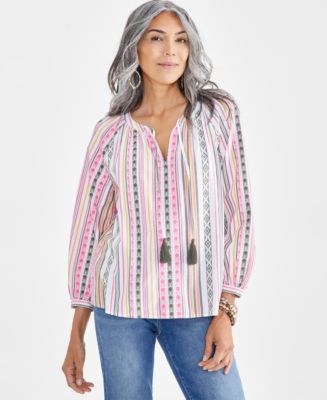 Style & Co Women's Jacquard Striped Peasant Blouse, Created