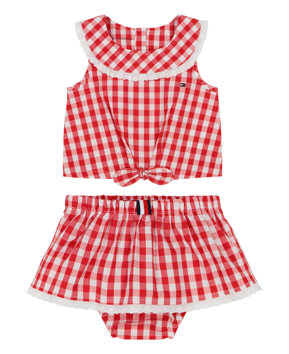 Shop Tommy Hilfiger Baby Girls Gingham Check Top And Bloomer Shorts Set In Red,white
