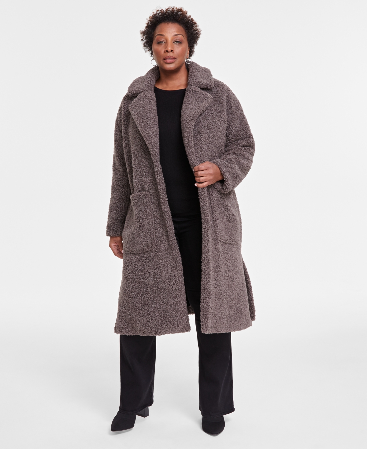 Bcbgmaxazria Plus Size Notched-Collar Teddy Coat