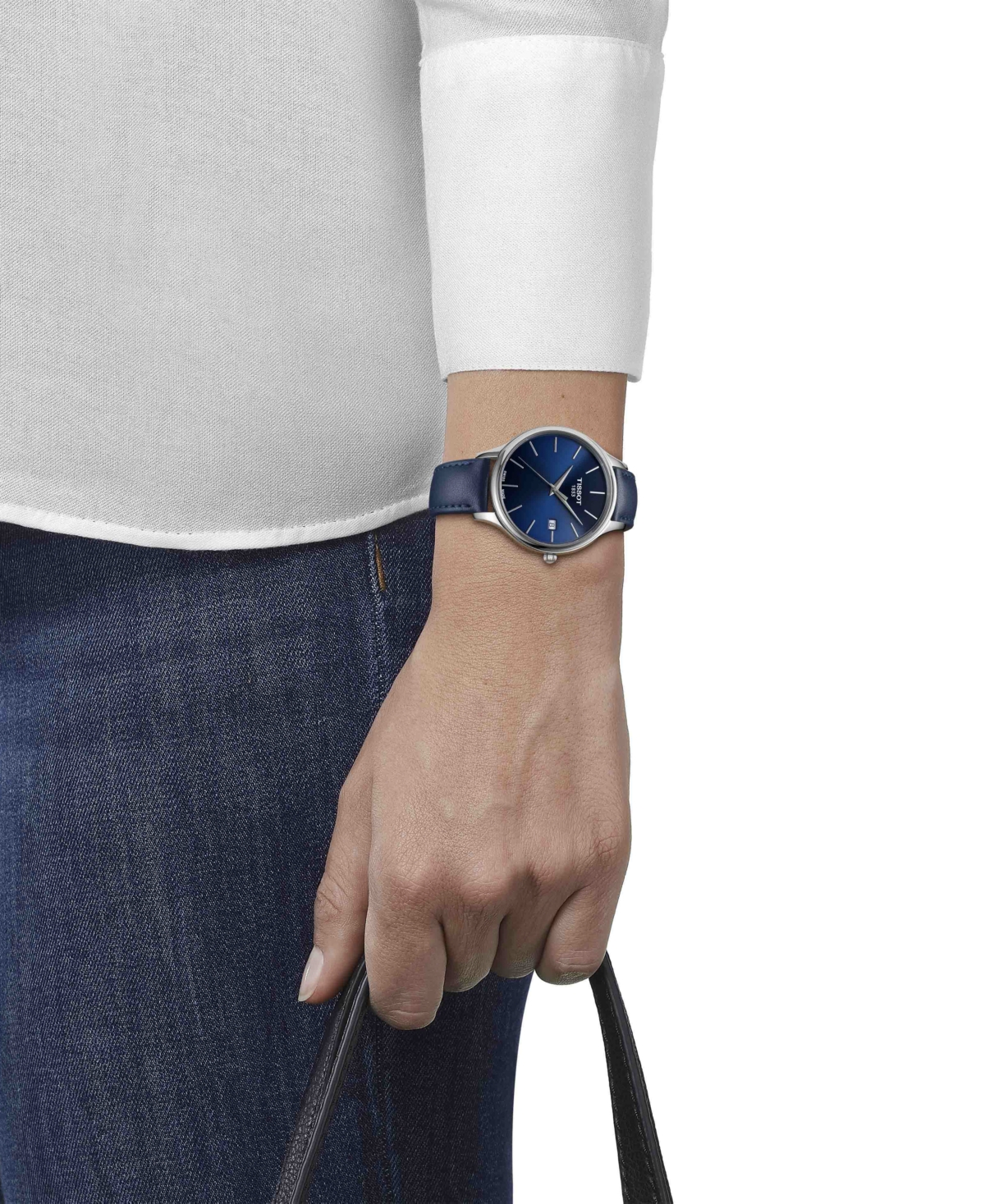 Shop Tissot Women's Swiss Bella Ora Blue Leather Strap Watch 38mm In No Color