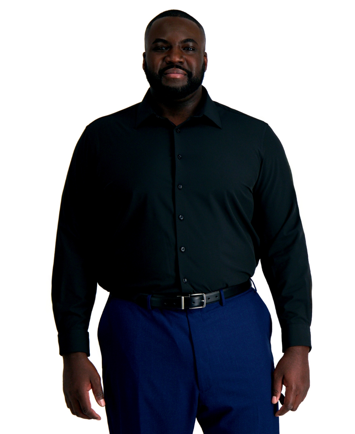 Shop Haggar Big & Tall  Men's Smart Wash Classic Fit Dress Shirt In Black