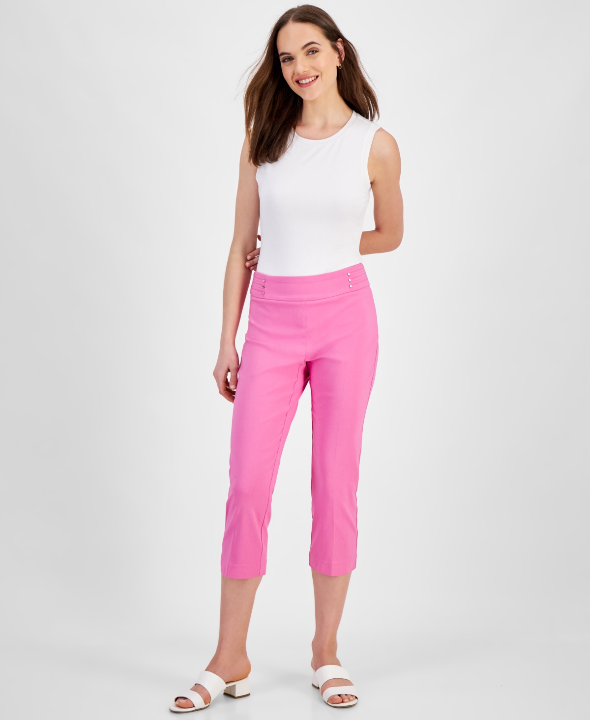 Shop Jm Collection Women's Pull On Slim-fit Cropped Pants, Created For Macy's In Phlox Pink