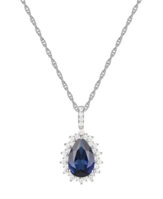 Lab-Grown Opal (1 ct. t.w.) & Lab-Grown White Sapphire (1/2 ct. t.w.) 18" Pendant Necklace in 14k Rose Gold-Plated Sterling Silver (Also in Lab-Grown Ruby, Lab-Grown Blue Sapphire, Blue Topaz, Amethyst, & Lab-Grown Emerald)