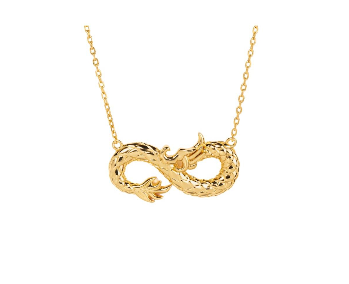 Sterling Silver 14K Gold Plated Infinity Dragon Pendant Necklace - k gold