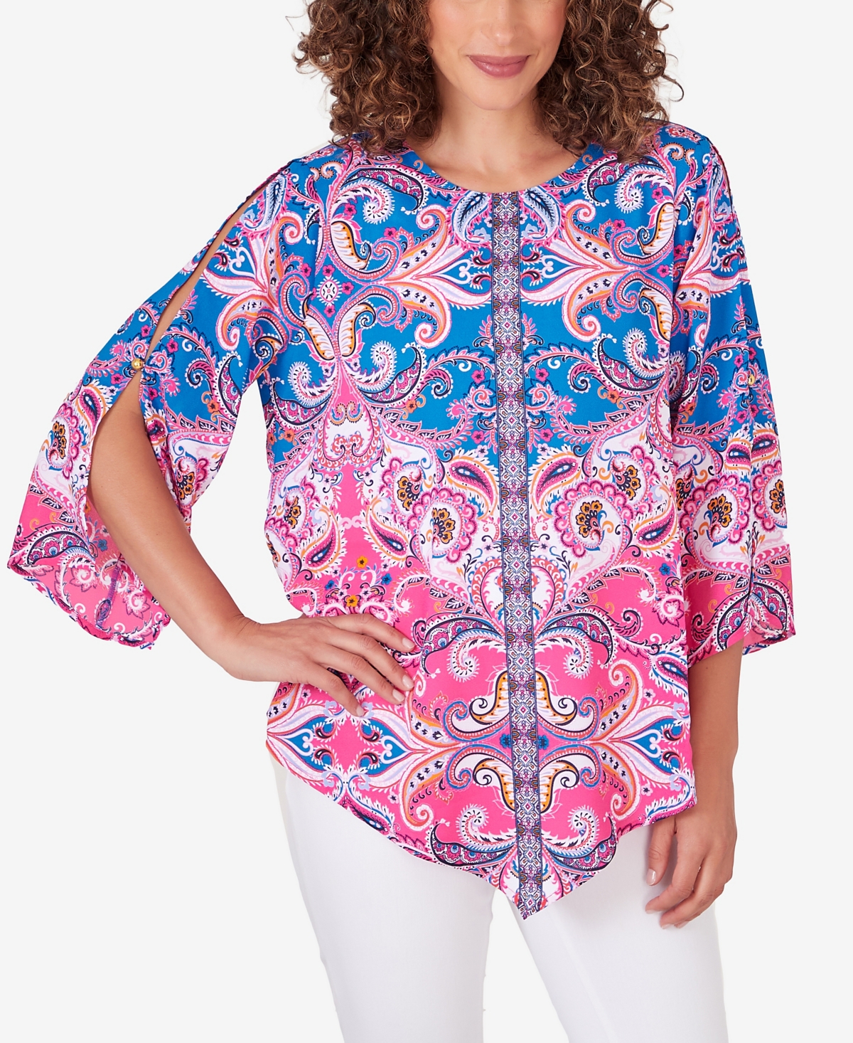 Shop Ruby Rd. Petite Woven Paisley Top In Raspberry