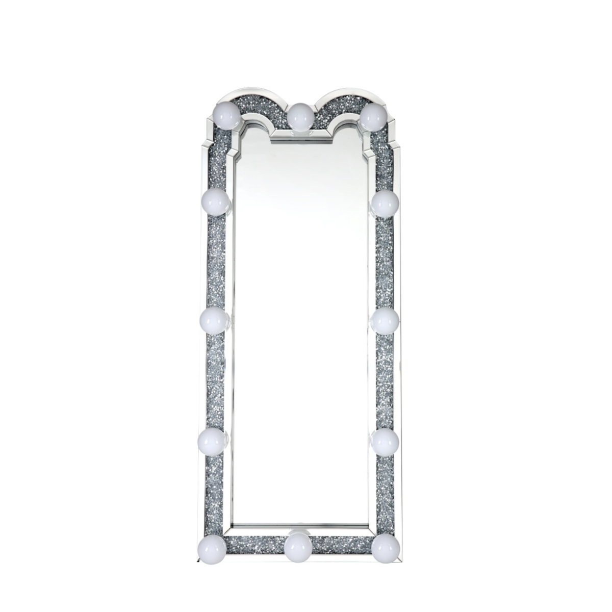 Noralie Accent Floor Mirror In Mirrored & Faux Diamonds - Silver