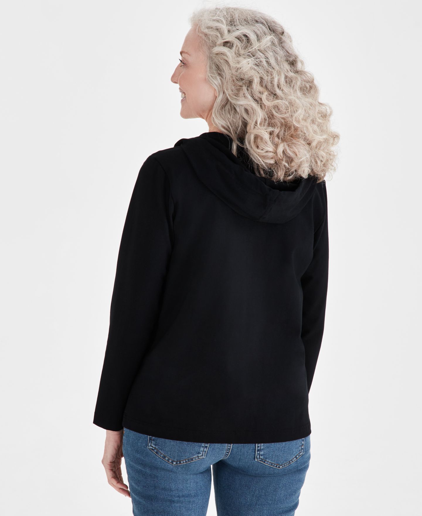 Женское худи Style & Co Petite Zip-Front Long-Sleeve, цвет: Глубокий чёрный — фото 2