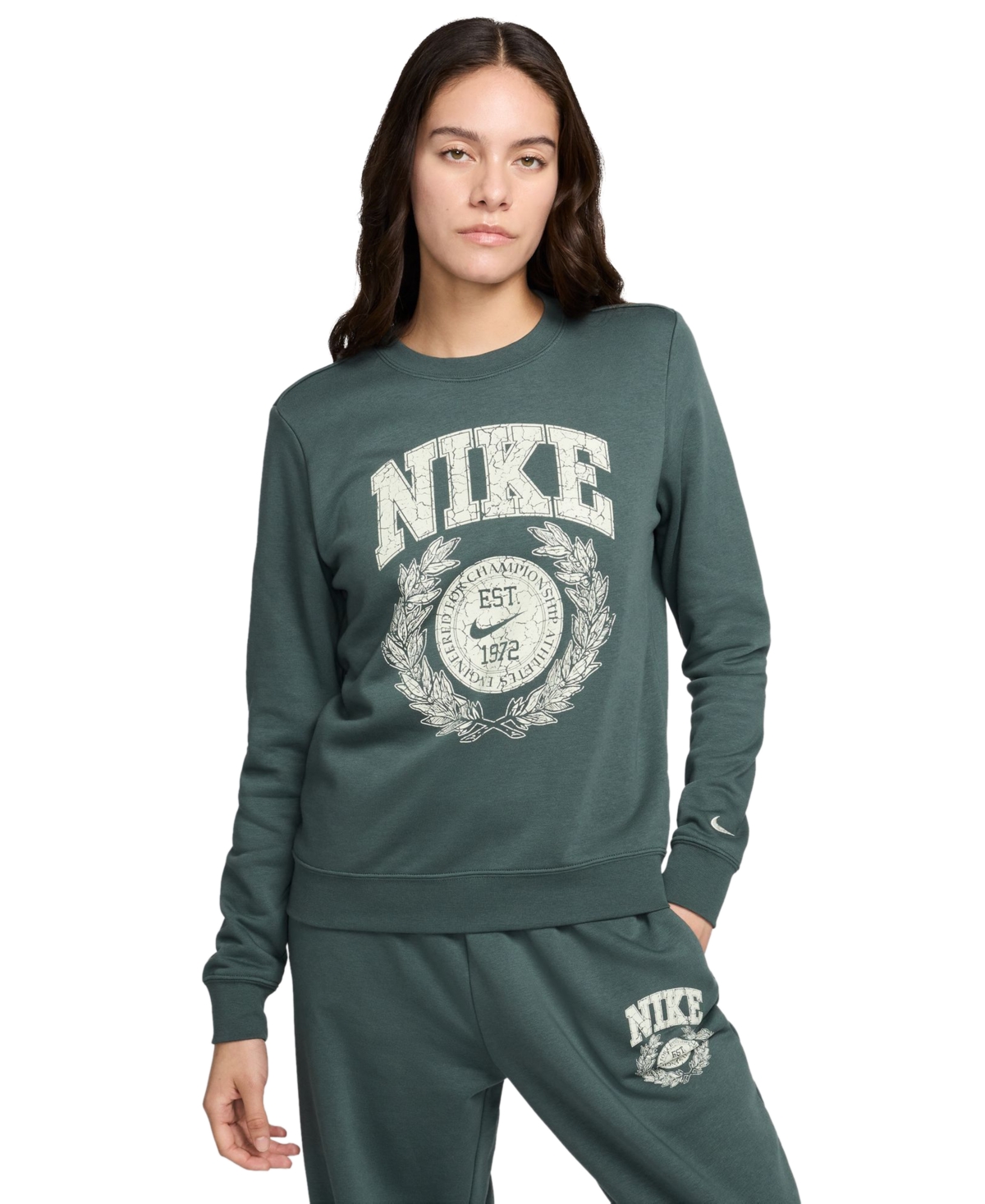 Shop Nike Women's Sportswear Club Crewneck Fleece Sweatshirt In Vintage Green