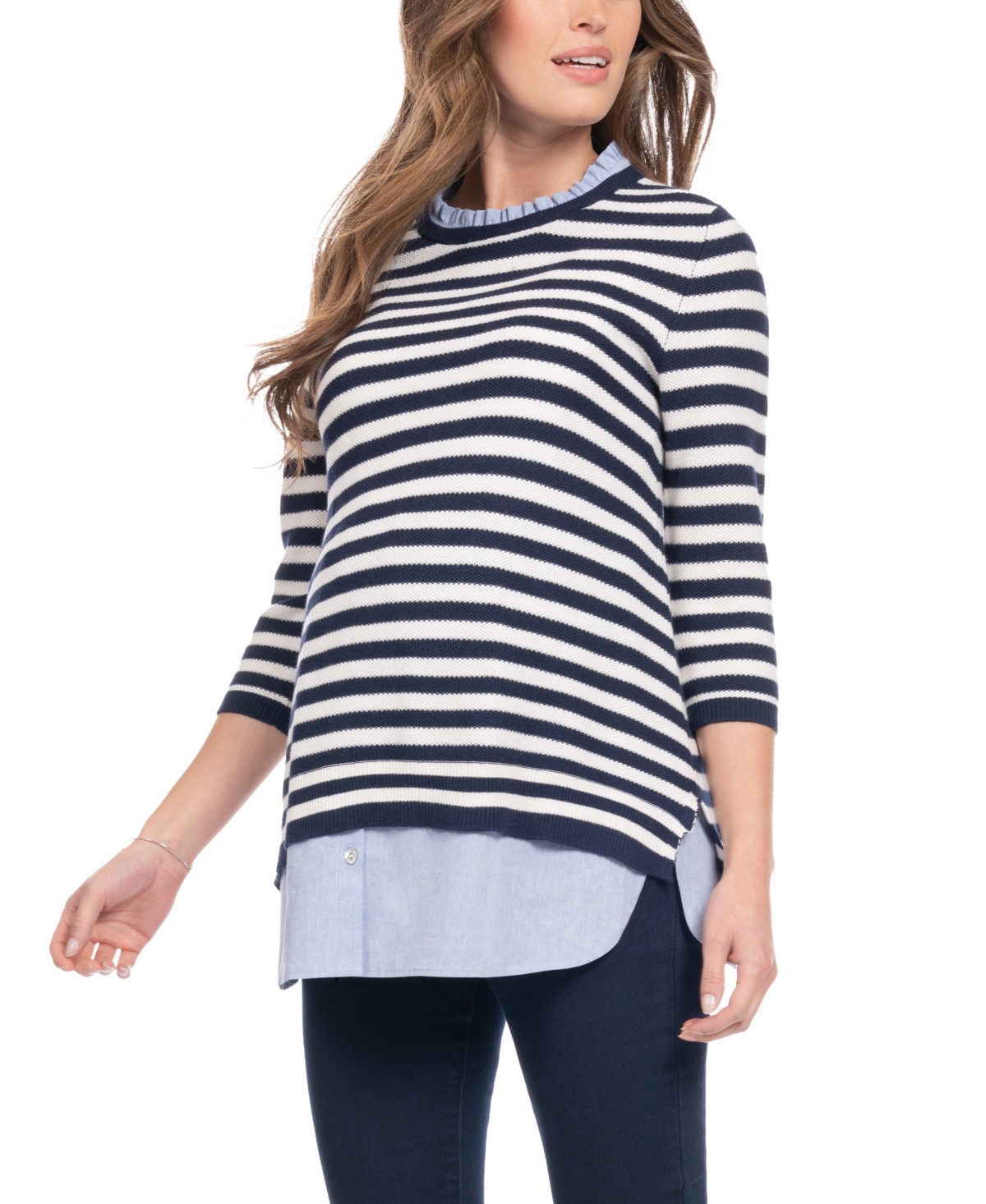 Shop Seraphine Women's Cotton Maternity Nursing Sweater With Detachable Collar In Nautica Blue
