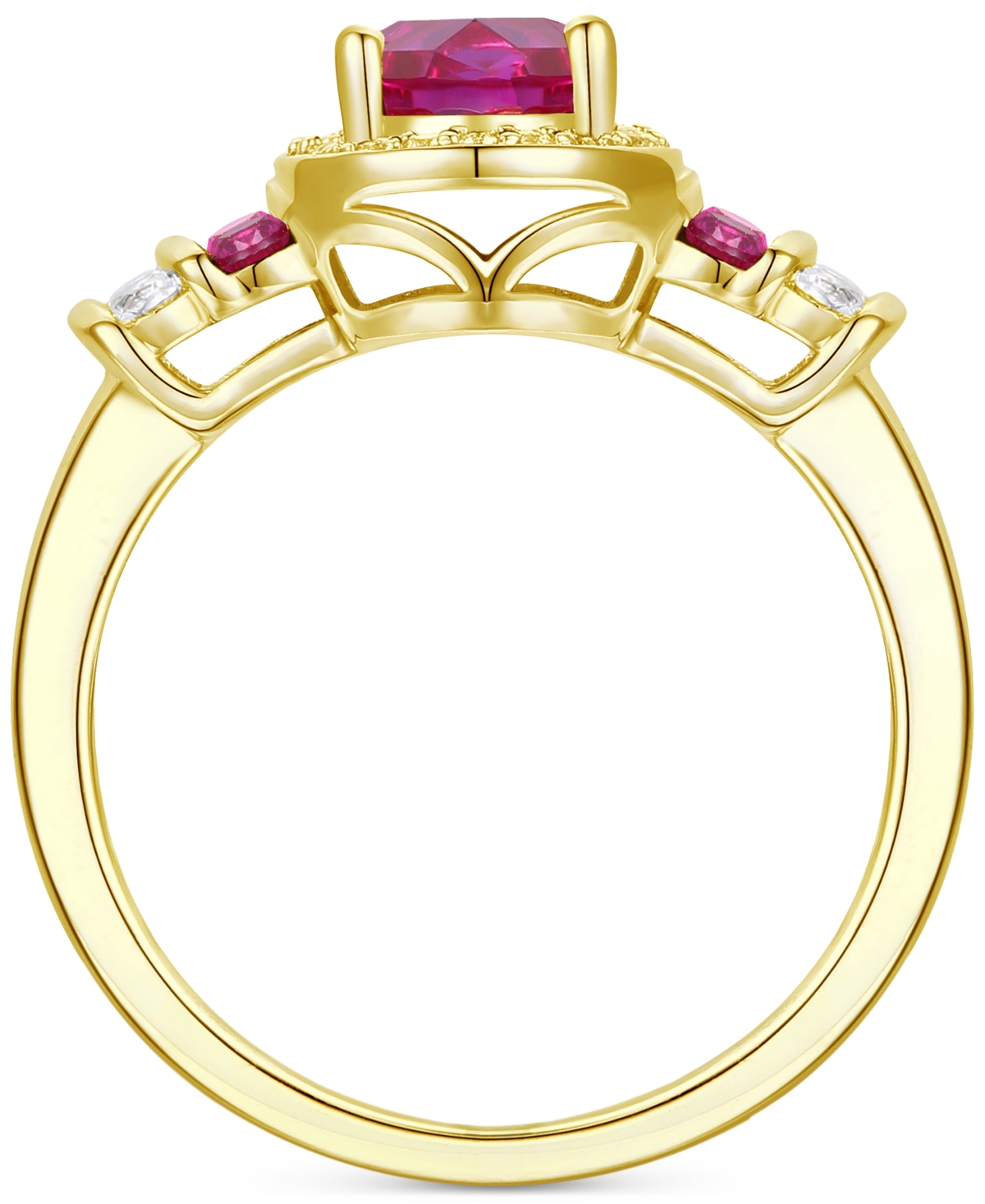 Lab-Grown Emerald (1-1/6 ct. t.w.) & Lab-Grown White Sapphire (1/4 ct. t.w.) Oval Halo Ring in 14k Gold-Plated Sterling Silver (Also in Additional Gem