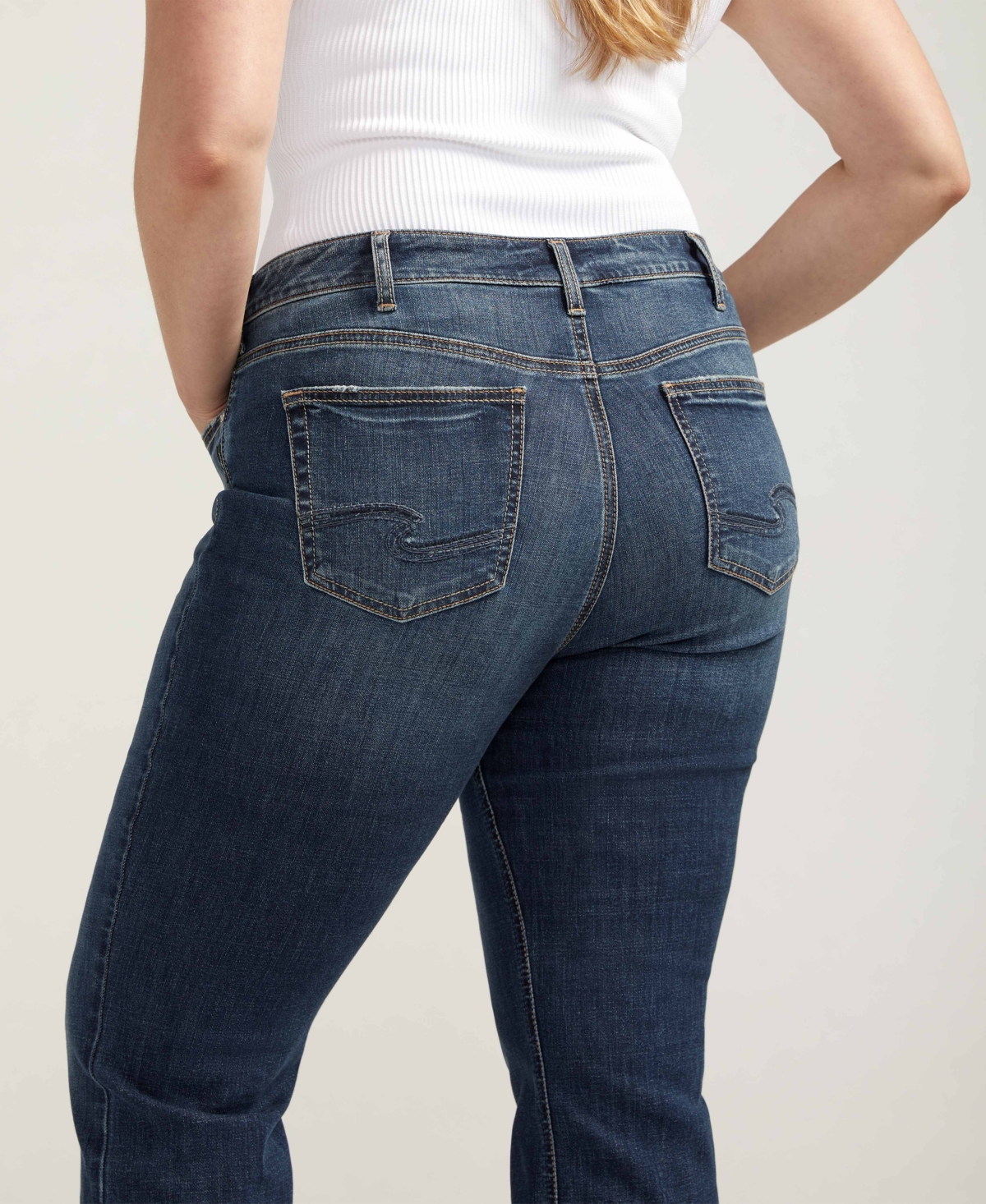Shop Silver Jeans Co. Plus Size Elyse Mid Rise Slim Bootcut Luxe Stretch Jeans In Indigo