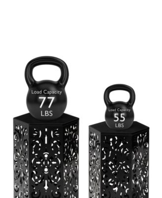 Multi-Functional Set of 2 Black Iron Cutout Floral  Garden Stools or Planter Stand